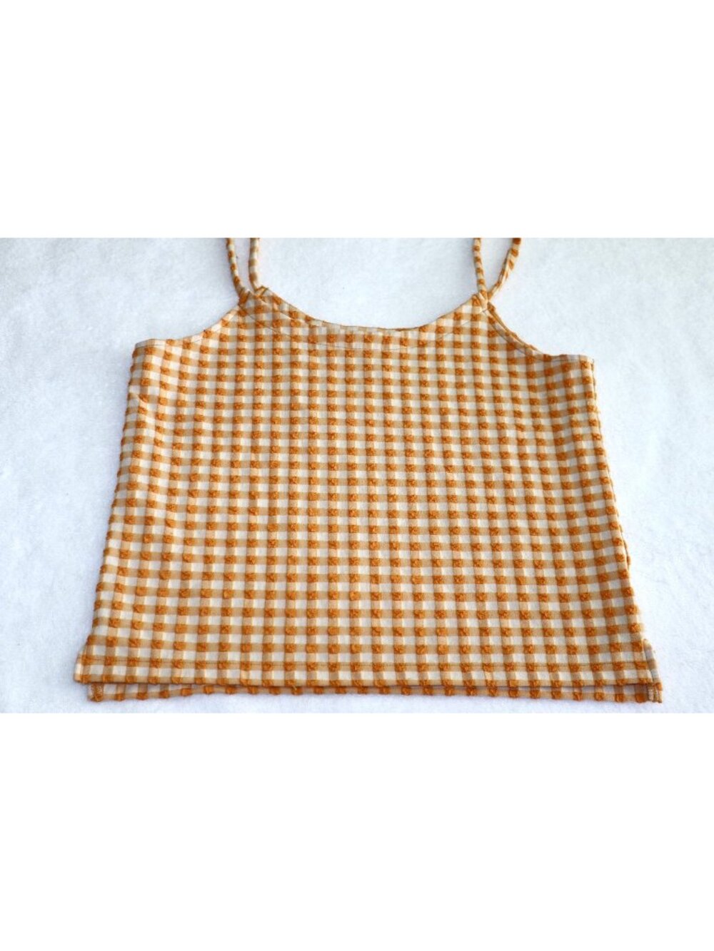 Madewell Orange Gingham Textured Tank Top M Cami Plaid Puckered Seersucker